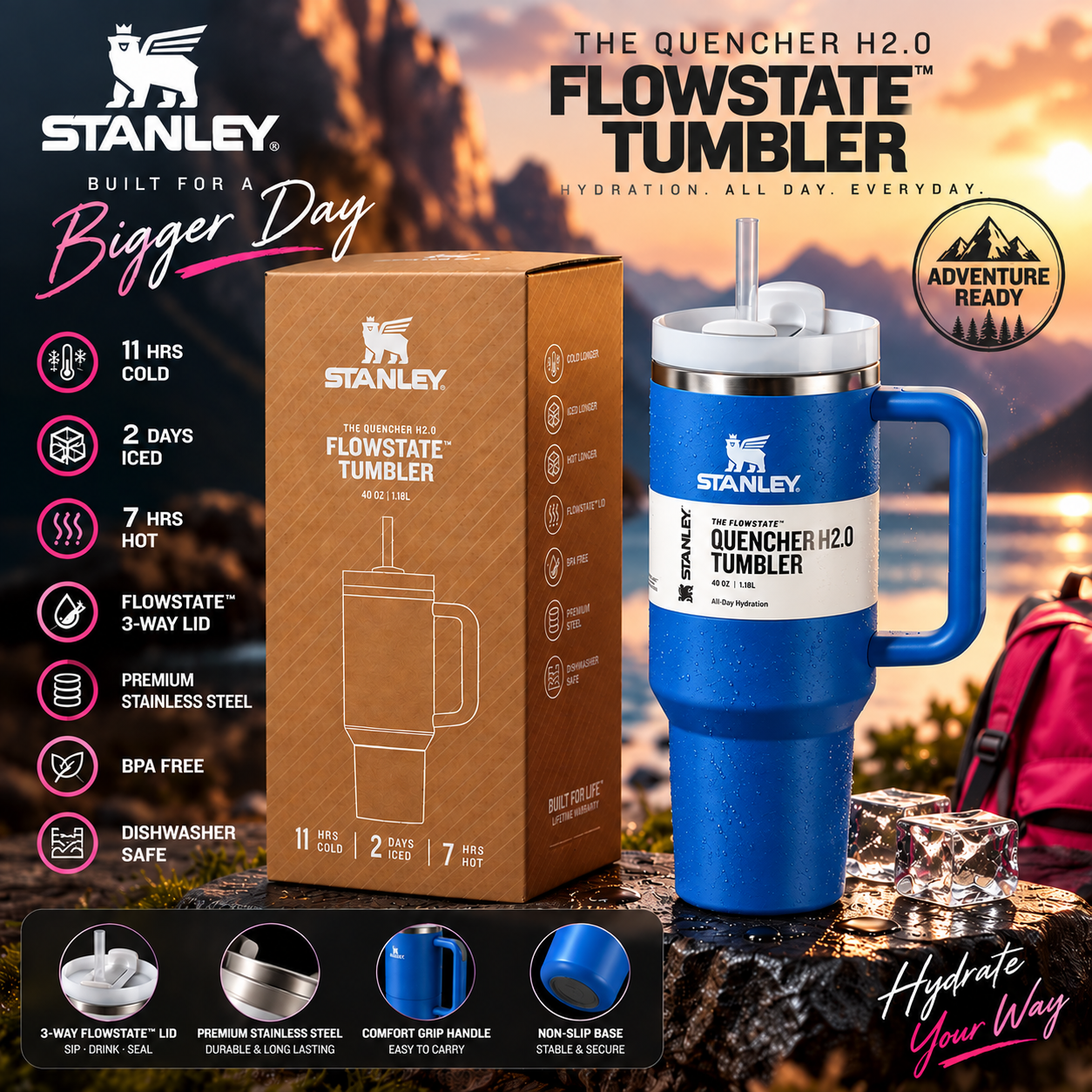 Stanley Quencher H2.0 FlowState™ Tumbler – blue | 40 OZ / 1.18L