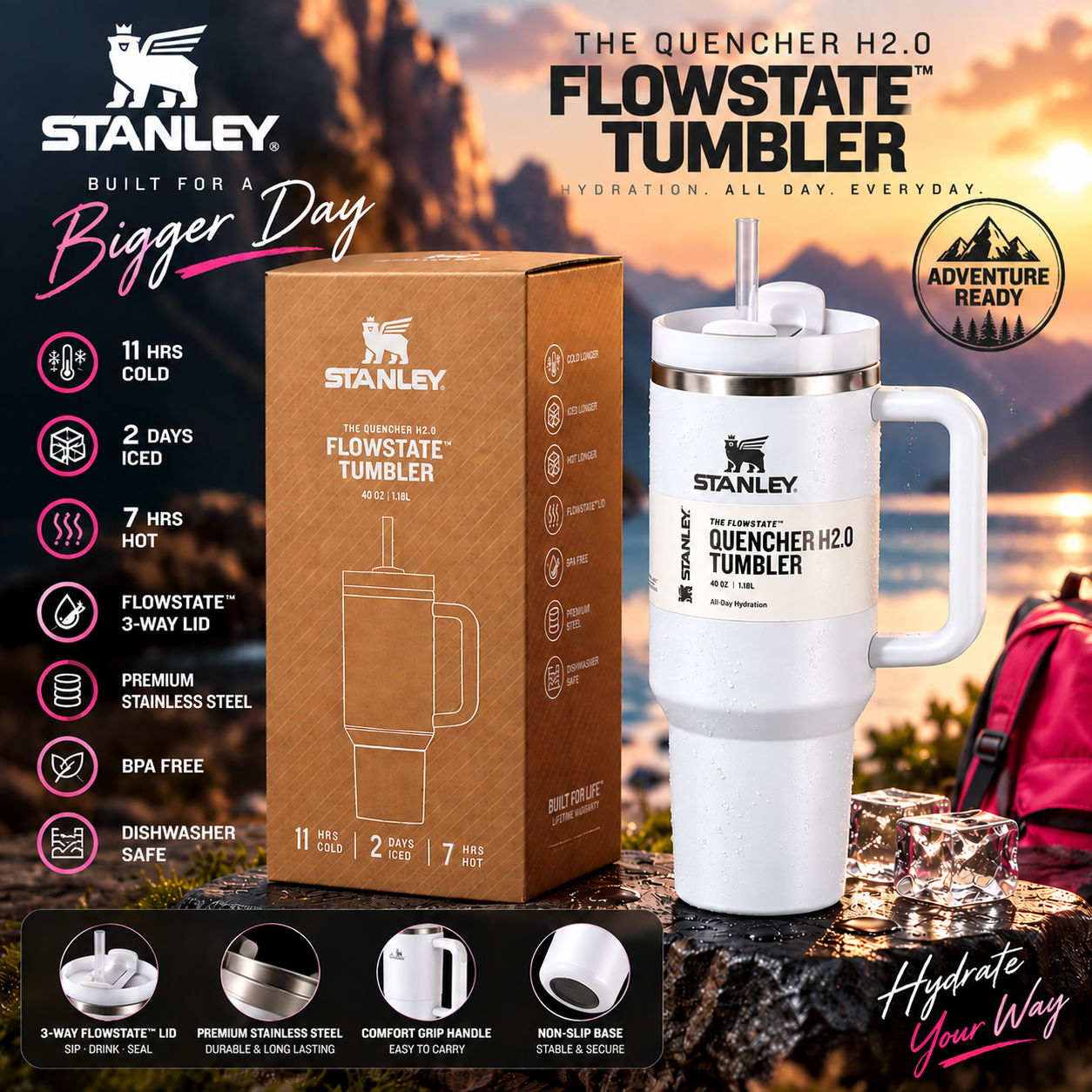 Stanley Quencher H2.0 FlowState™ Tumbler – white | 40 OZ / 1.18L